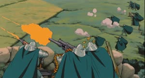 Rating: Safe Score: 55 Tags: animated debris effects explosions fighting fire impact_frames masaaki_endo nausicaä_of_the_valley_of_the_wind smoke vehicle User: dragonhunteriv