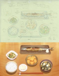 Rating: Safe Score: 16 Tags: artist_unknown emiya-san_chi_no_kyou_no_gohan fate_series food genga genga_comparison production_materials User: arekkusu