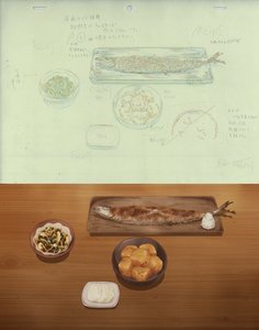 Rating: Safe Score: 13 Tags: artist_unknown emiya-san_chi_no_kyou_no_gohan fate_series food genga genga_comparison production_materials User: arekkusu