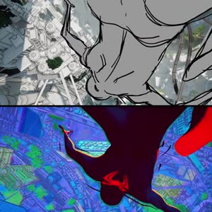 Rating: Safe Score: 225 Tags: 3d_background animated cgi comparison joaquim_dos_santos production_materials spider-man spider-man:_across_the_spider-verse spider-verse storyboard western User: gammaton32